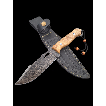 El Yapımı Ambonya Ağacı Kabzeli Damascus Tactical Kamp&Av Bıçağı
