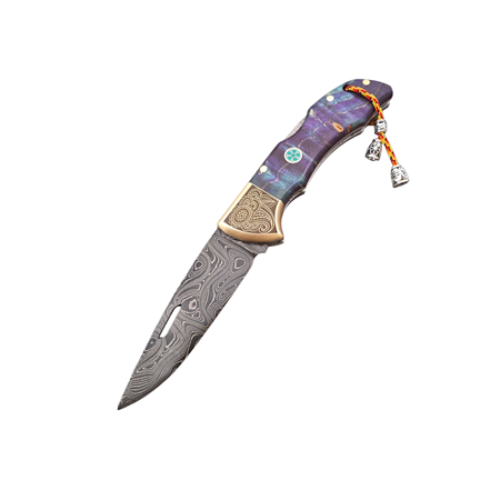 El Yapımı Gravürlü DAMASCUS Çakı Stabilize Kabze Özel Tasarım