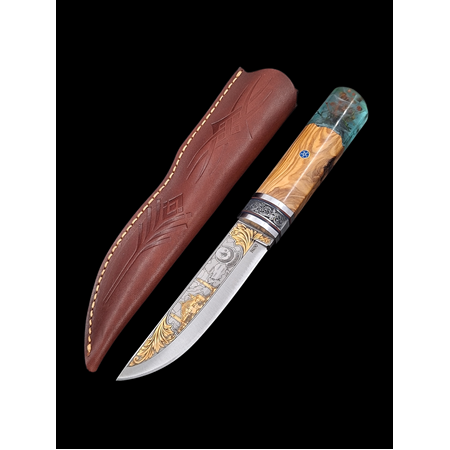 Böhler N690 Çelik Pukko  Gravürlü ve Altın Detaylı Özel Tasarım Bıçaklar