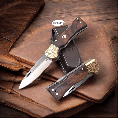 N690 Böhler Çelik Gravürlü Balçıklı Kilitli Yaylı Çakı | Dayanıklı El İşçiliği Çakı Modelleri