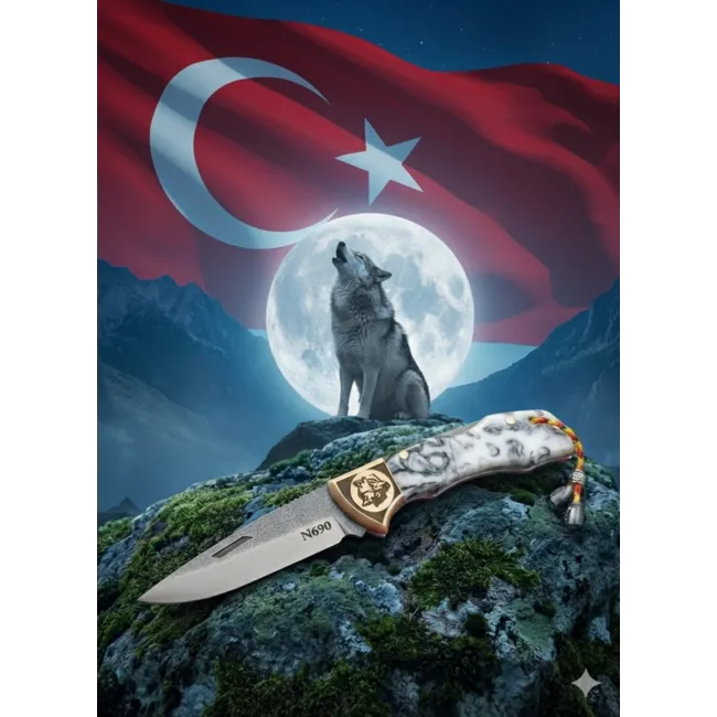 El Yapımı Dayanıklı N690 Böhler Çelik Ful Epoksi Kilitli Yaylı Kamp & Av Çakısı