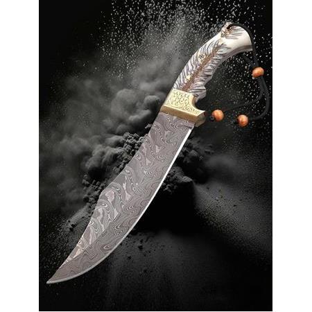 Koleksiyonluk Damascus Şehzade Bıçağı – Şam Çeliği, Epoksi Kabze, Gravürlü Tasarım