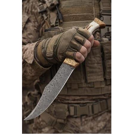 Geyik Boynuzu Kabzeli Şehzade Damascus Çift Balçıklı Gravürlü Koleksiyonluk Bıçak