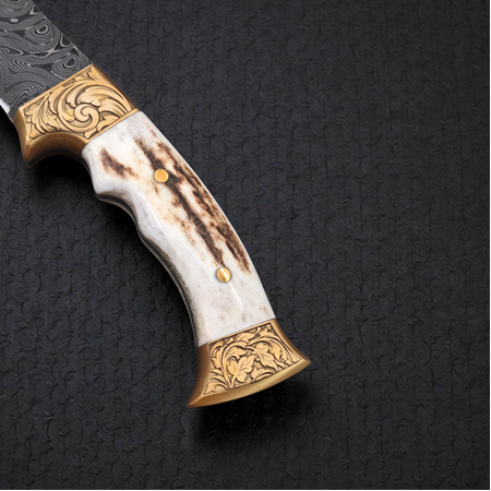 Geyik Boynuzu Kabzeli Şehzade Damascus Çift Balçıklı Gravürlü Koleksiyonluk Bıçak