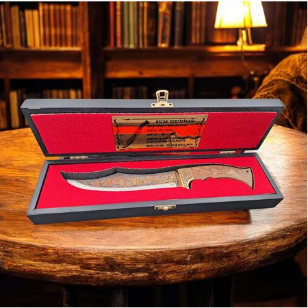 Çanakkale Anısına Özel Gravürlü Altın işlemeli Şehzade Bıçağı | Koleksiyonluk El Yapımı Bıçak