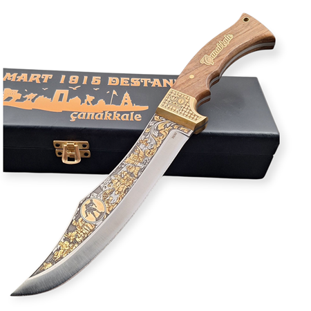 Çanakkale Anısına Özel Gravürlü Altın işlemeli Şehzade Bıçağı | Koleksiyonluk El Yapımı Bıçak