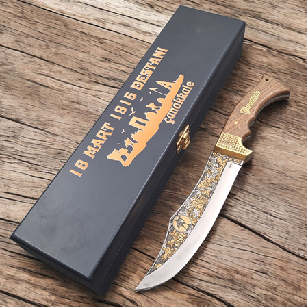 Çanakkale Anısına Özel Gravürlü Altın işlemeli Şehzade Bıçağı | Koleksiyonluk El Yapımı Bıçak