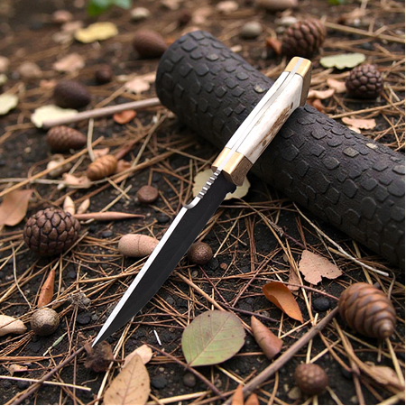 Damascus bıçak, geyik boynuzu kabze, gravürlü bıçak