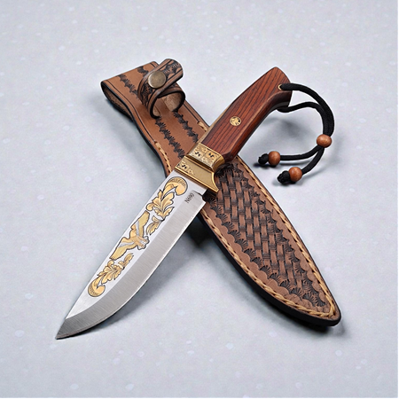 Koleksiyonerler İçin Özel Tasarım: N690 Çelik Altın İşlemeli Av Bıçağı