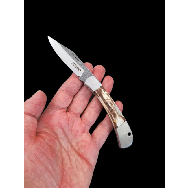N690 Böhler Çelik Balçıklı Doğal Geyik Boynuzu Çakı-Kolleksiyon Ve Outdoor Kullanım İçin