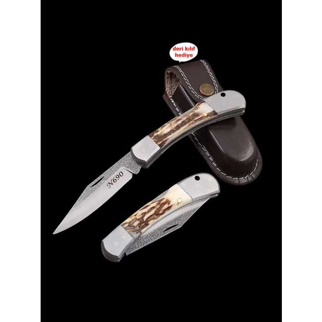N690 Böhler Çelik Balçıklı Doğal Geyik Boynuzu Çakı-Kolleksiyon Ve Outdoor Kullanım İçin
