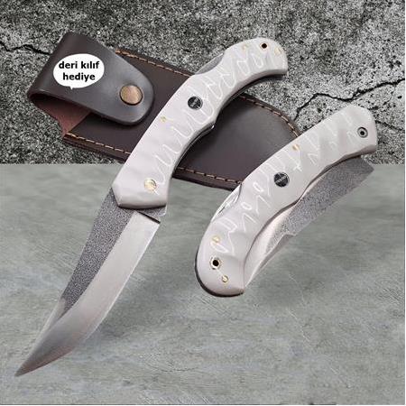 El Yapımı Isıya Suya Dayanıklı Beyaz Kompakt Kabzeli N690 Böhler Çelik Kilitli Çakı