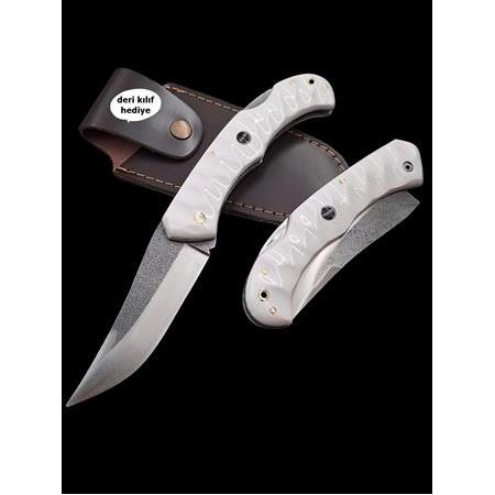 El Yapımı Isıya Suya Dayanıklı Beyaz Kompakt Kabzeli N690 Böhler Çelik Kilitli Çakı