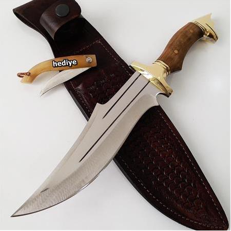 El Yapımı Kurt Başlı Ahşap Büyük Boy Av Kamp Bıçağı