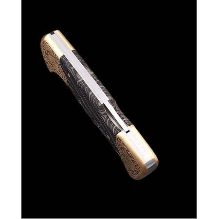 El Yapımı 24 Ayar Altın İşlemeli Gravürlü Kilitli Yaylı Cep Çakısı