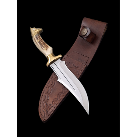 Kurt Başlı Geyik Boynuzu Kabzeli Küçük Boy Komando Bıçağı