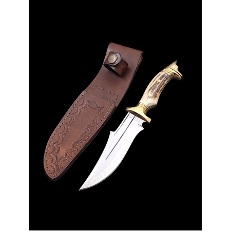 Kurt Başlı Geyik Boynuzu Kabzeli Küçük Boy Komando Bıçağı