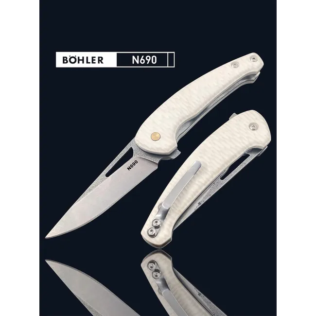 Böhler N690 Çelik Kilitli Çakı – Beyaz Kompakt Saplı Rulmanlı Katlanır Cep Çakısı
