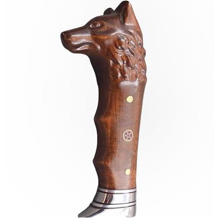 El Yapımı Özel Üretim Kurt Başlı Av Kamp Bıçağı