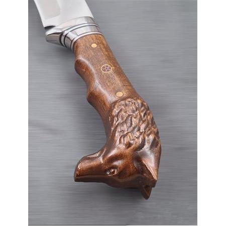 El İşçiliği Ahşap Kabzeli Kurt Motifli Büyük Boy Bıçak