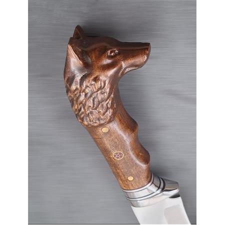 El İşçiliği Ahşap Kabzeli Kurt Motifli Büyük Boy Bıçak