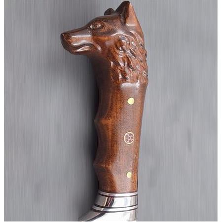 El İşçiliği Ahşap Kabzeli Kurt Motifli Büyük Boy Bıçak